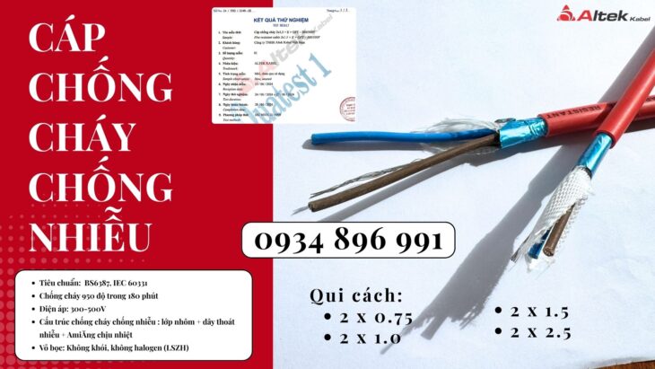 Cáp Chống Cháy Chống Nhiễu 2 X1.5 Đạt Chuẩn Bs6387, Iec 60331 Sơn La, Hòa Bình, Yên Bái