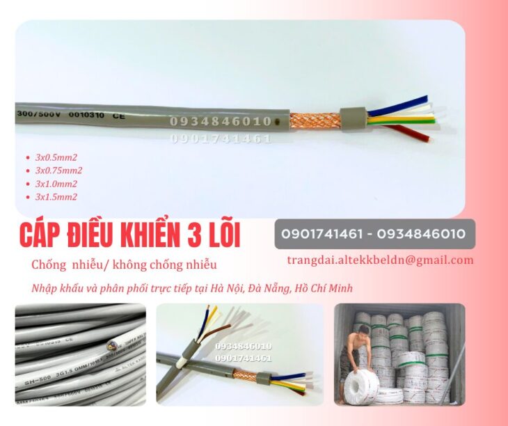 Cáp điều khiển 3×0.5, 3×0.75, 3×1.0, 3×1.5 Altek Kabel chính hãng giá xưởng