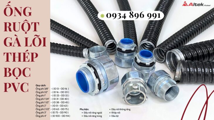 Ống Ruột Gà Lõi Thép Và Đầu Nối Phi 3/8, 1/2 Cung Cấp Thanh Hóa, Hà Tĩnh, Nghệ An