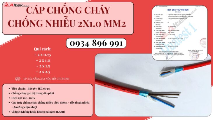 Cáp Chống Cháy Chống Nhiễu 2×1.0 Mm2 Khánh Hòa, Bình Dương, Đồng Nai.
