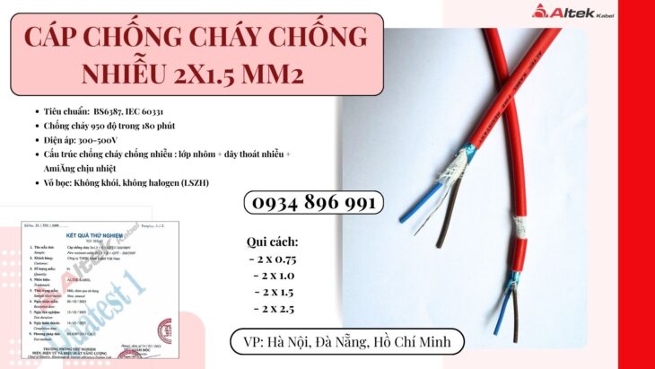 Cáp Chống Cháy Chống Nhiễu 2×1.5 Mm2 Sẵn Quảng Nam, Quảng Ngãi, Bình Định.
