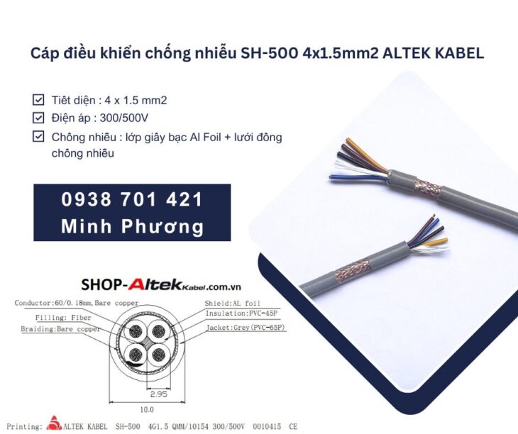 Cáp tín hiệu chống nhiễu sh-500 4×1.5mm2 Altek Kabel giao ngay Đà Nẵng, Huế
