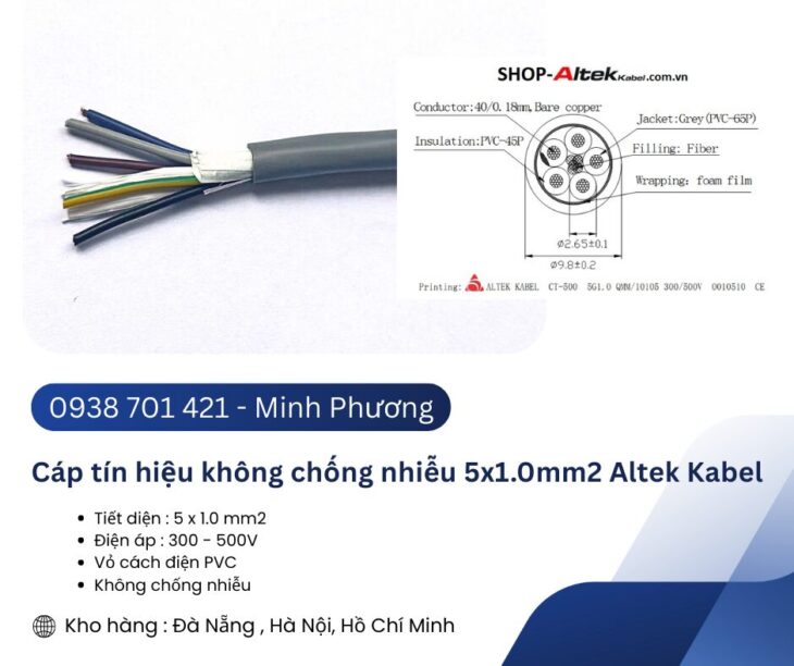 Cáp tín hiệu không chống nhiễu 5×1.0mm2 Altek Kabel Đà Nẵng, Khánh Hòa, Đắk Lắk