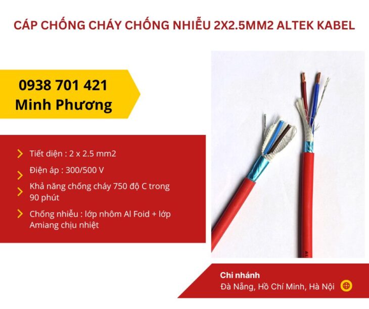 Cáp chống cháy chống nhiễu 2×2.5mm2 Altek Kabel sẵn kho Đà Nẵng, Hồ Chí Minh, Hà Nội