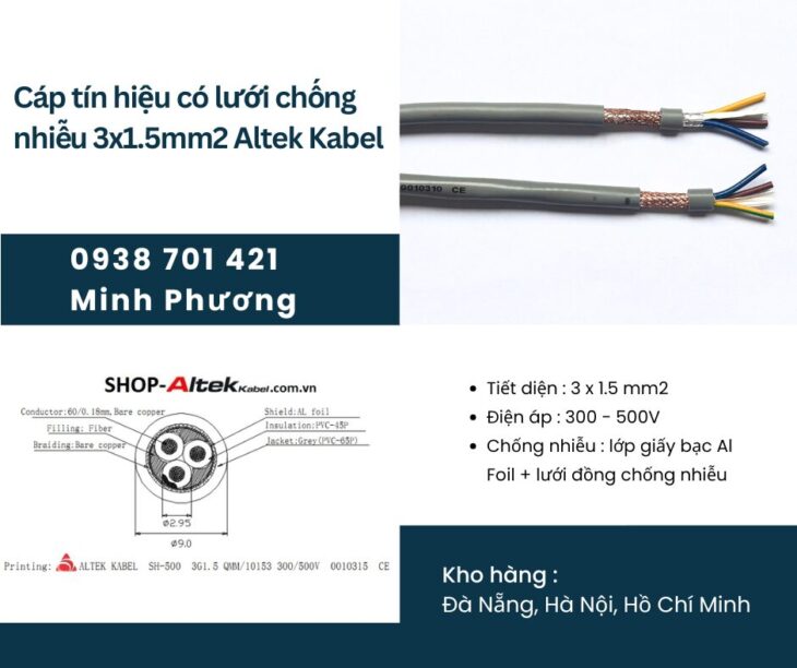 Cáp tín hiệu có lưới chống nhiễu 3×1.5mm2 chính hãng Altek Kabel hỗ trợ giao toàn quốc