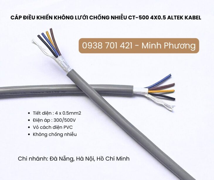 Cáp điều khiển không lưới chống nhiễu CT-500 4×0.5 Huế, Quảng Nam, Khánh Hòa