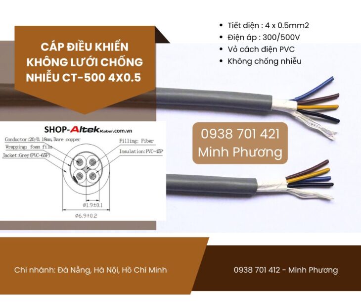Cáp điều khiển không lưới chống nhiễu CT-500 4×0.5 Huế, Quảng Nam, Khánh Hòa