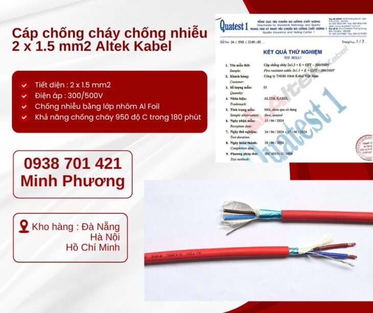 Dây cáp điện chống cháy chống nhiễu 2×1.5mm2 sẵn kho Đà Nẵng, Hà Nội, Hồ Chí Minh