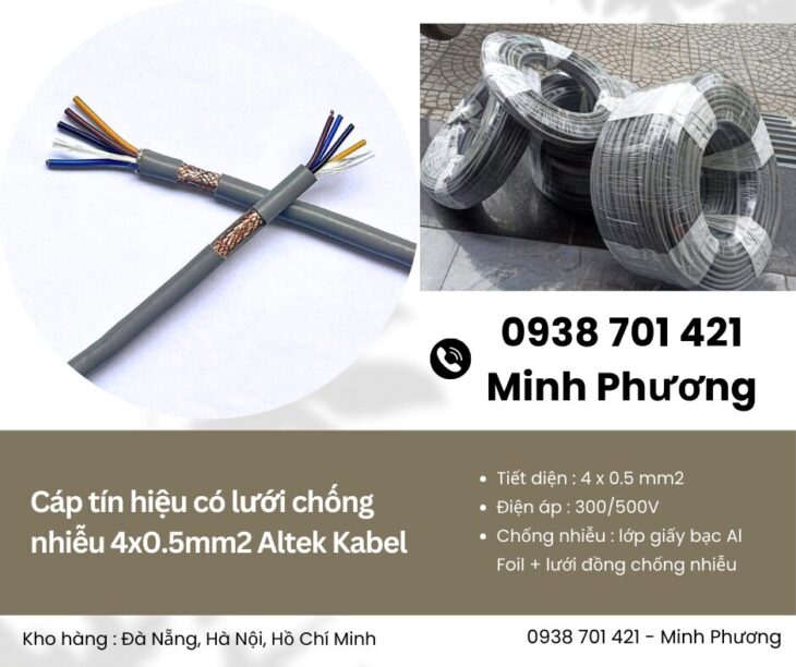 Cáp tín hiệu có lưới chống nhiễu 4×0.5mm2 Altek Kabel chính hãng, giao ngay