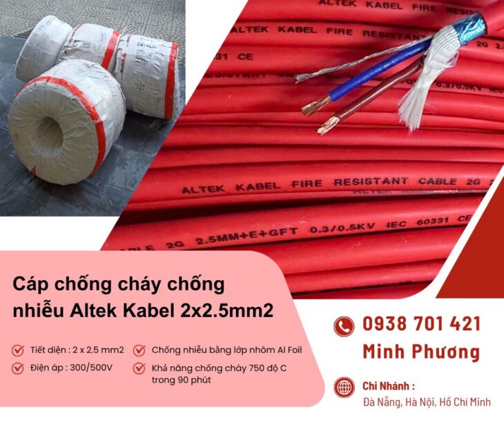 Cáp chống cháy chống nhiễu 2×2.5mm2 Altek Kabel Đà Nẵng, Bình Định, Phú Yên