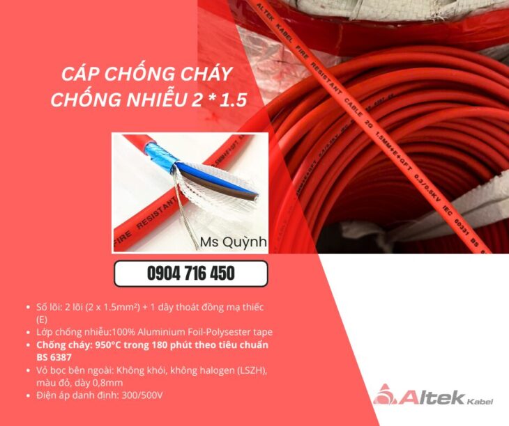 Dây tín hiệu chống cháy chống nhiễu 2×1.5mm2 Altek Kabel