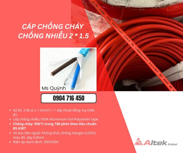 Dây tín hiệu chống cháy chống nhiễu 2×1.5mm2 Altek Kabel