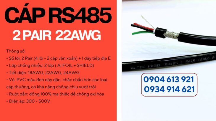 Cáp tín hiệu RS485 xoắn chống nhiễu 1 pair 24AWG/22AWG/18AWG Altek Kabel