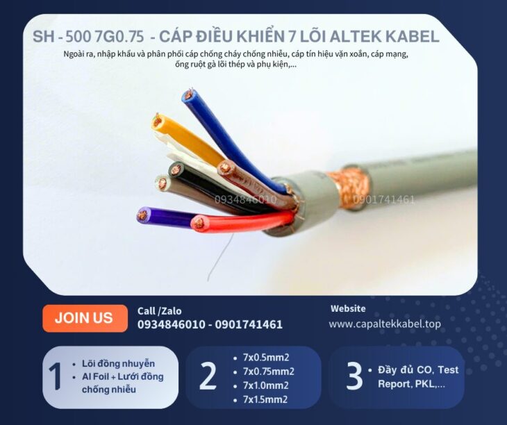 Đà Nẵng phân phối cáp điều khiển chống nhiễu 7×0.75