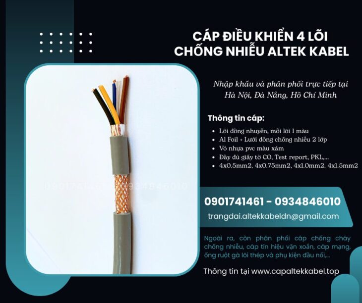 Cáp điều khiển RVVP, DVV/ Sc 4×0.5, 4×0.75, 4×1, 4×1.5