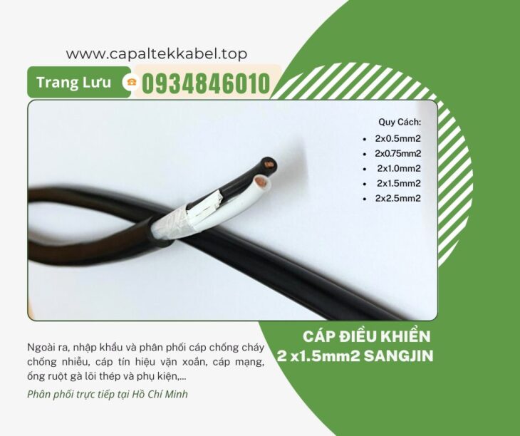 Cáp điều khiển Sangjin 2×1.5 Hồ Chí Minh, Bình Dương, Đồng Nai