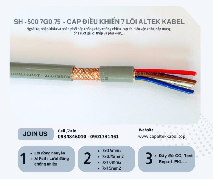 Đà Nẵng phân phối cáp điều khiển chống nhiễu 7×0.75