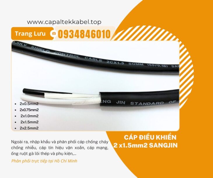 Cáp điều khiển Sangjin 2×1.5 Hồ Chí Minh, Bình Dương, Đồng Nai
