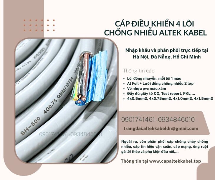 Cáp điều khiển RVVP, DVV/ Sc 4×0.5, 4×0.75, 4×1, 4×1.5