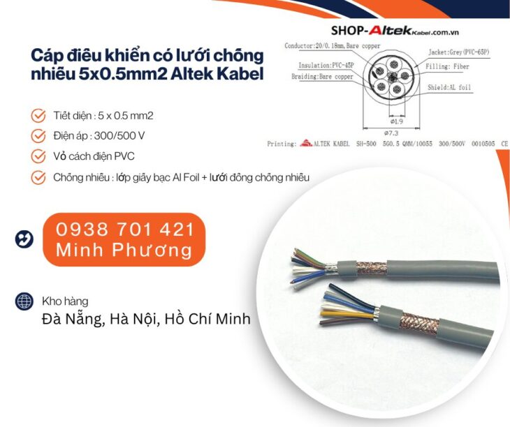 Cáp điều khiển có lưới chống nhiễu 5×0.5mm2 Altek Kabel Hồ Chí Minh, Bình Dương, Bình Phước
