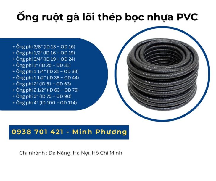 Ống ruột gà lõi thép bọc nhựa PVC giao ngay Đà Nẵng, Quãng Ngãi, Quảng Trị