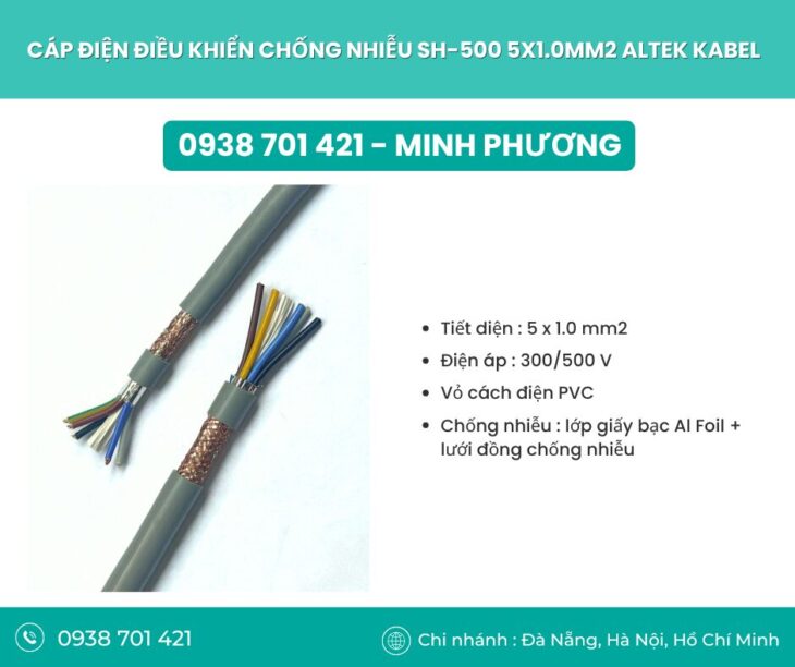 Dây cáp điện điều khiển chống nhiễu SH-500 5×1.0mm2 Đà Nẵng, Hồ Chí Minh, Hà Nội