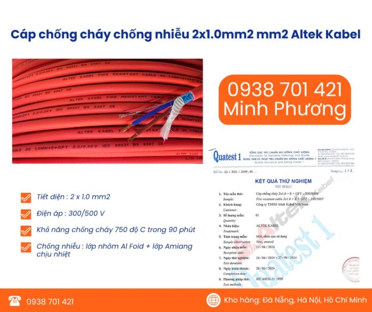 Cáp chống cháy chống nhiễu Altek Kabel 2×1.0 mm2 chính hãng Đà Nẵng, Huế, Bình Định