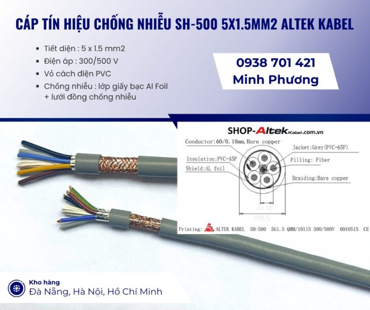 Cáp tín hiệu chống nhiễu sh-500 5×1.5mm2 Altek Kabel Đà Nẵng, Cần Thơ, Kiên Giang
