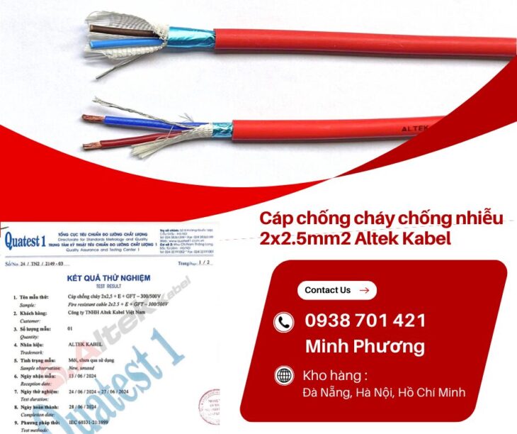 Dây cáp điện chống cháy chống nhiễu Altek Kabel 2×2.5mm2 Huế, Bình Định, Phú Yên