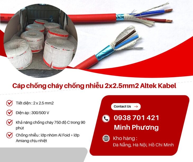 Dây cáp điện chống cháy chống nhiễu Altek Kabel 2×2.5mm2 Huế, Bình Định, Phú Yên