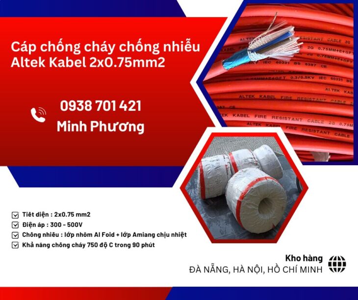 Cáp chống cháy chống nhiễu Altek Kabel 2×0.75mm2 phân phối Ninh Thuận, Vũng Tàu