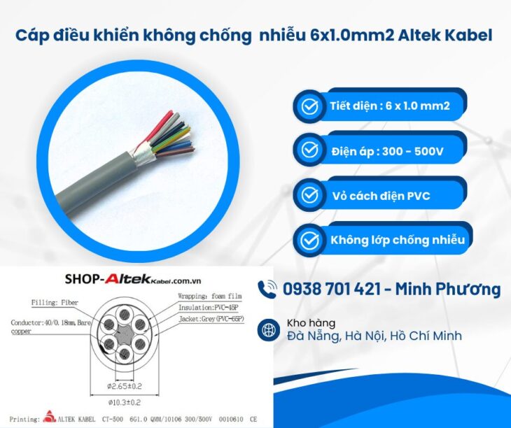 Cáp tín hiệu Altek Kabel không chống nhiễu 6×1.0mm2 Đà Nẵng, Bình Định, Gia Lai