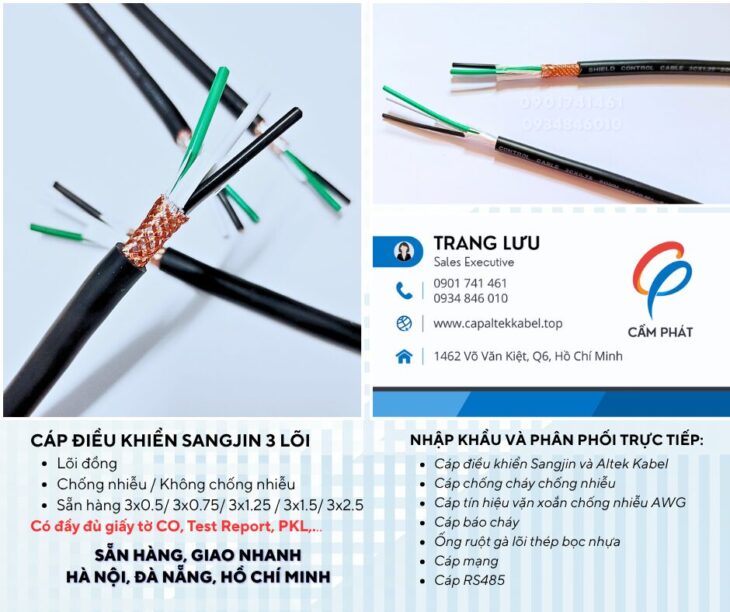 Cáp điều khiển Sangjin 3×0.5/3×0.75/3×1.25/3×1.5/3×2.5 Sài Gòn
