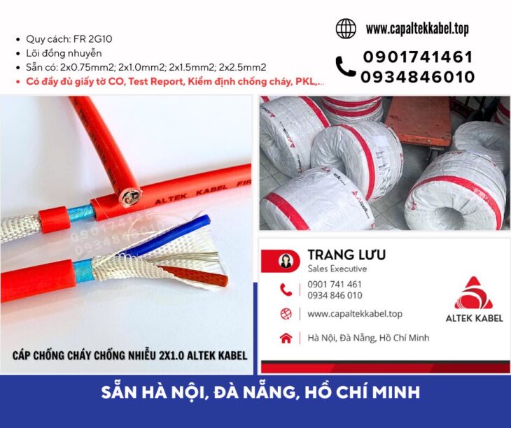Cáp điện chống cháy chống nhiễu 2×1.0 sẵn Đà Nẵng, Bình Định, Phú Yên, Khánh Hòa