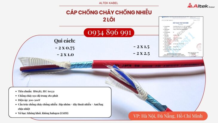 Cáp chống cháy chống nhiễu 2×0.75mm² – Giao hàng nhanh Hải Phòng, Quảng Ninh, Thái Bình