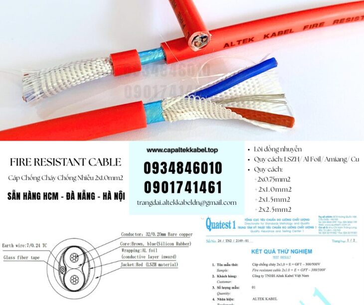 Cáp chống cháy chống nhiễu 2×0.75mm sẵn Đà Nẵng, Huế, Quảng Trị