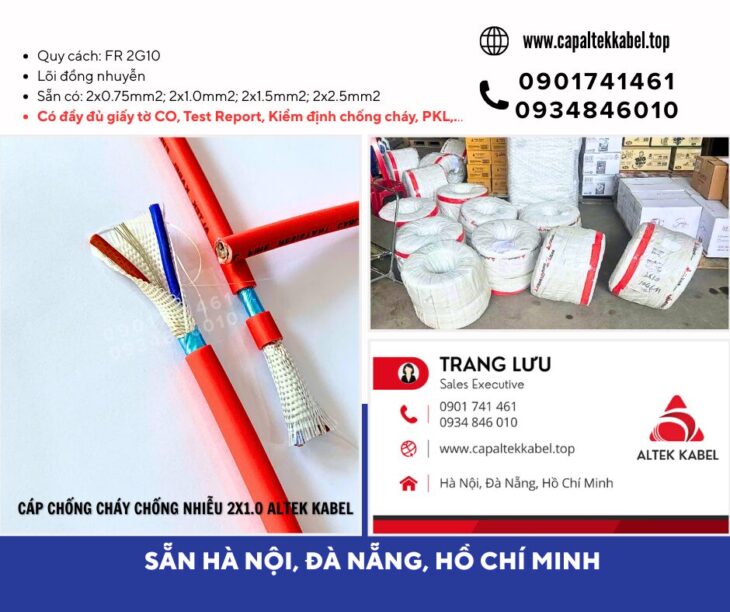 Cáp điện chống cháy chống nhiễu 2×1.0 sẵn Đà Nẵng, Bình Định, Phú Yên, Khánh Hòa