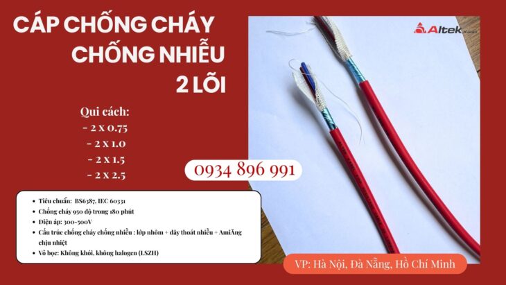 Cáp chống cháy chống nhiễu 2×0.75mm² – Giao hàng nhanh Hải Phòng, Quảng Ninh, Thái Bình