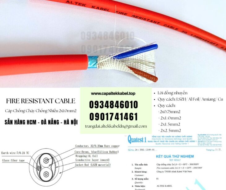Cáp chống cháy chống nhiễu 2×0.75mm sẵn Đà Nẵng, Huế, Quảng Trị