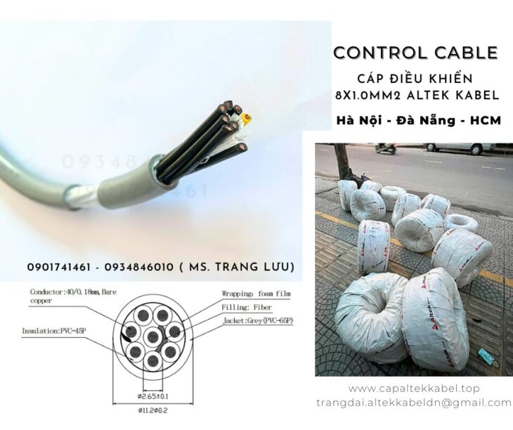 Cáp điều khiển 8 lõi có sẵn Đà Nẵng, Nghệ An, Hà Tĩnh, Huế