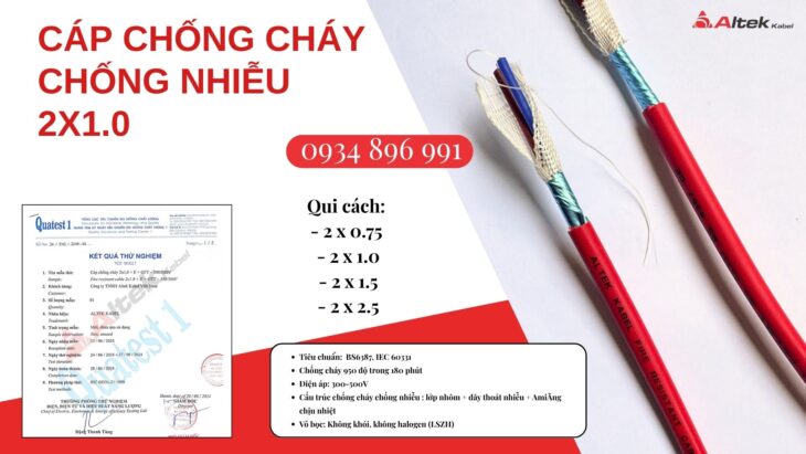 Cáp Chống Cháy Chống Nhiễu 2×1.5mm² Đạt Chuẩn BS6387 – IEC60331 – Giao Nhanh Nghệ An, Hà Tĩnh