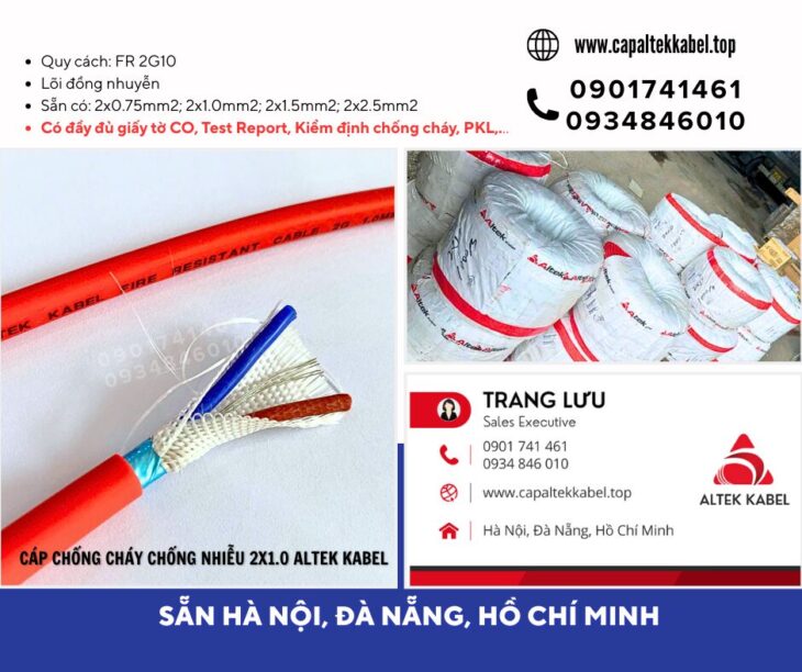 Cáp điện chống cháy chống nhiễu 2×1.0 sẵn Đà Nẵng, Bình Định, Phú Yên, Khánh Hòa