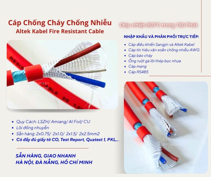 Cáp chống cháy chống nhiễu 2×0.75/2×1.0/2×1.5/2×2.5 – Altek Kabel