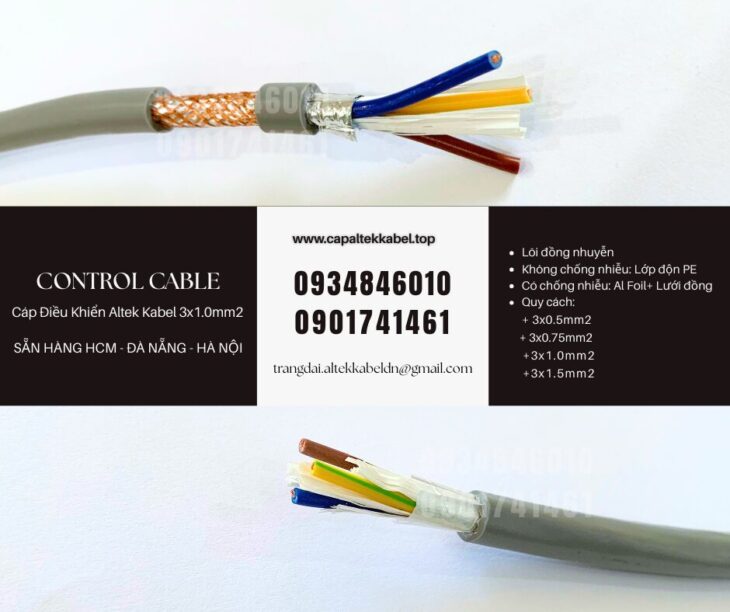 Cáp điện, cáp điều khiển 3×1.0mm Đà Nẵng, Huế, Quảng Ngãi, Quảng Trị