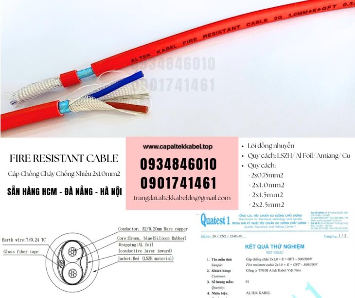 Cáp chống cháy chống nhiễu 2×0.75mm sẵn Đà Nẵng, Huế, Quảng Trị
