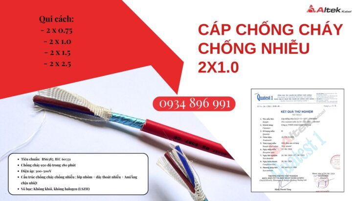 Cáp Chống Cháy Chống Nhiễu 2×1.5mm² Đạt Chuẩn BS6387 – IEC60331 – Giao Nhanh Nghệ An, Hà Tĩnh