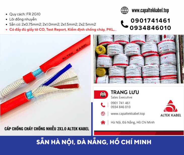 Cáp điện chống cháy chống nhiễu 2×1.0 sẵn Đà Nẵng, Bình Định, Phú Yên, Khánh Hòa