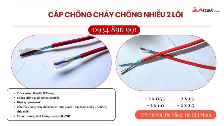 Cáp chống cháy chống nhiễu 2×0.75mm² – Giao hàng nhanh Hải Phòng, Quảng Ninh, Thái Bình