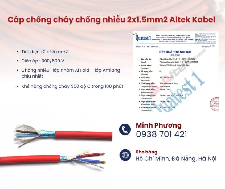 Dây chống cháy chống nhiễu 2×1.5mm2 Altek Kabel Bình Định, Quảng Ngãi, Quảng Trị
