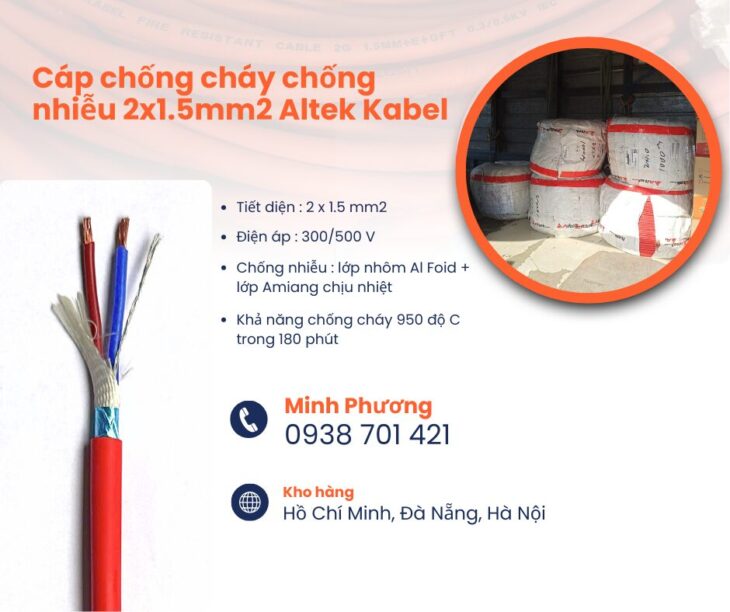 Dây chống cháy chống nhiễu 2×1.5mm2 Altek Kabel Bình Định, Quảng Ngãi, Quảng Trị